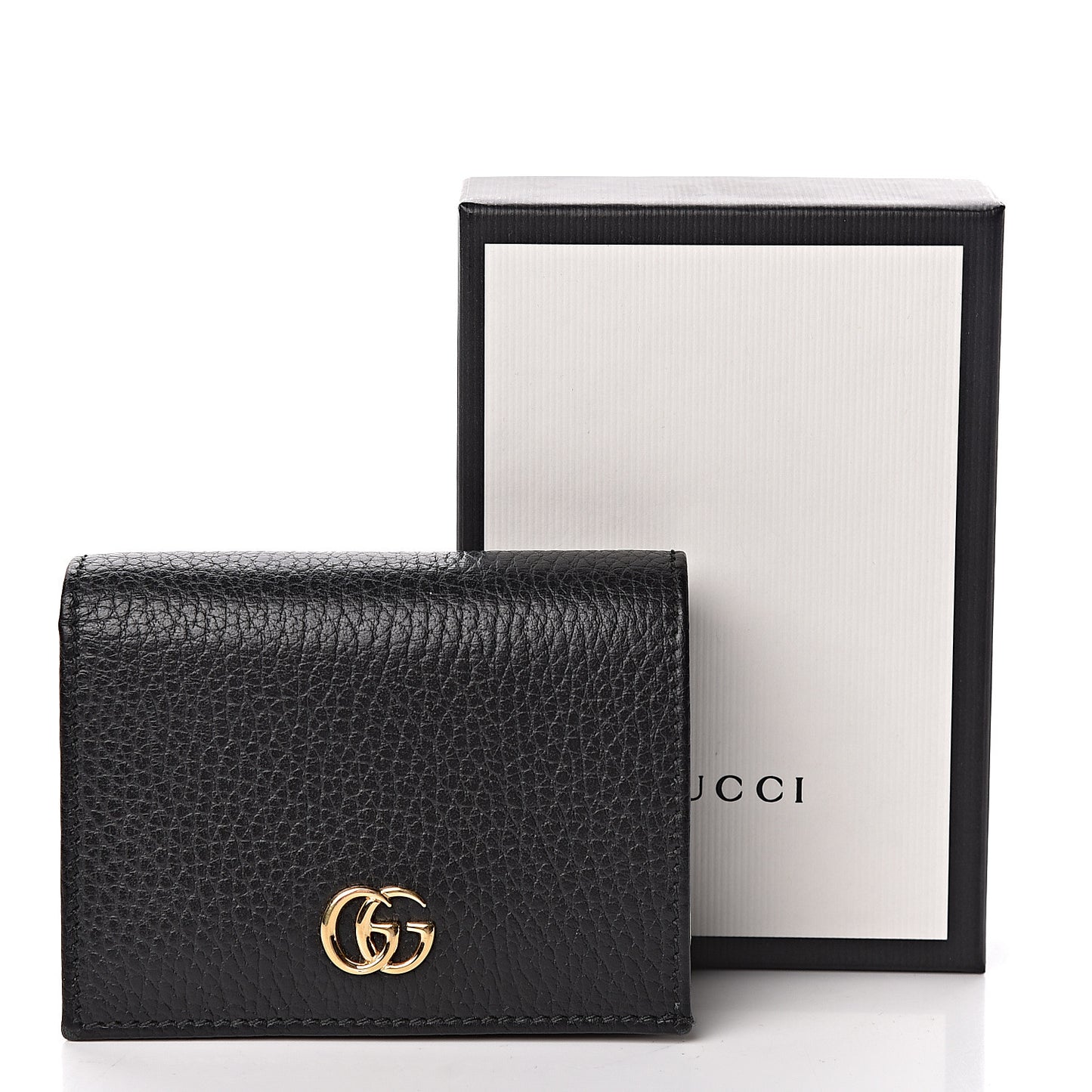 Pebbled Calfskin GG Marmont Card Case Black