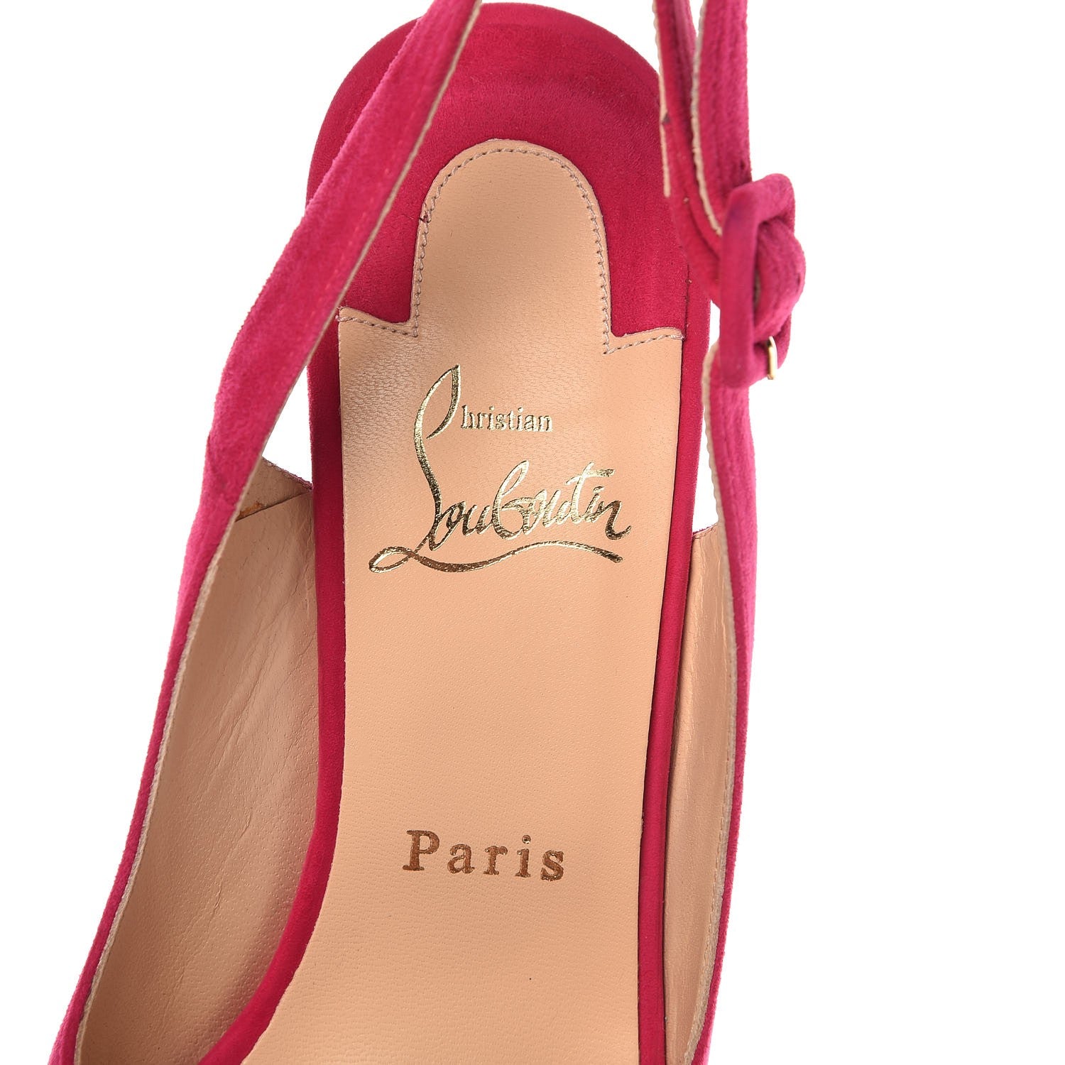 Christian Louboutin Suede Cork Une Plume Sling 140 Wedges 37 Cyclamen 9 of 12