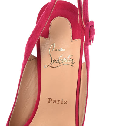 Christian Louboutin Suede Cork Une Plume Sling 140 Wedges 37 Cyclamen 9 of 12