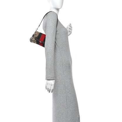 Gucci Monogram Textured Dollar Calfskin Heavy Grosgrain Web Small Maxi Horsebit Chain Shoulder Bag Beige Ebony New Acero 2 of 10
