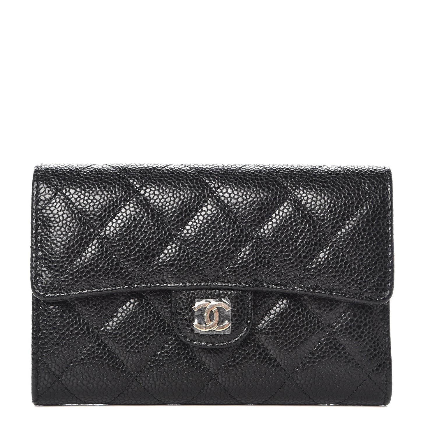 Caviar Quilted Small Flap Wallet Black