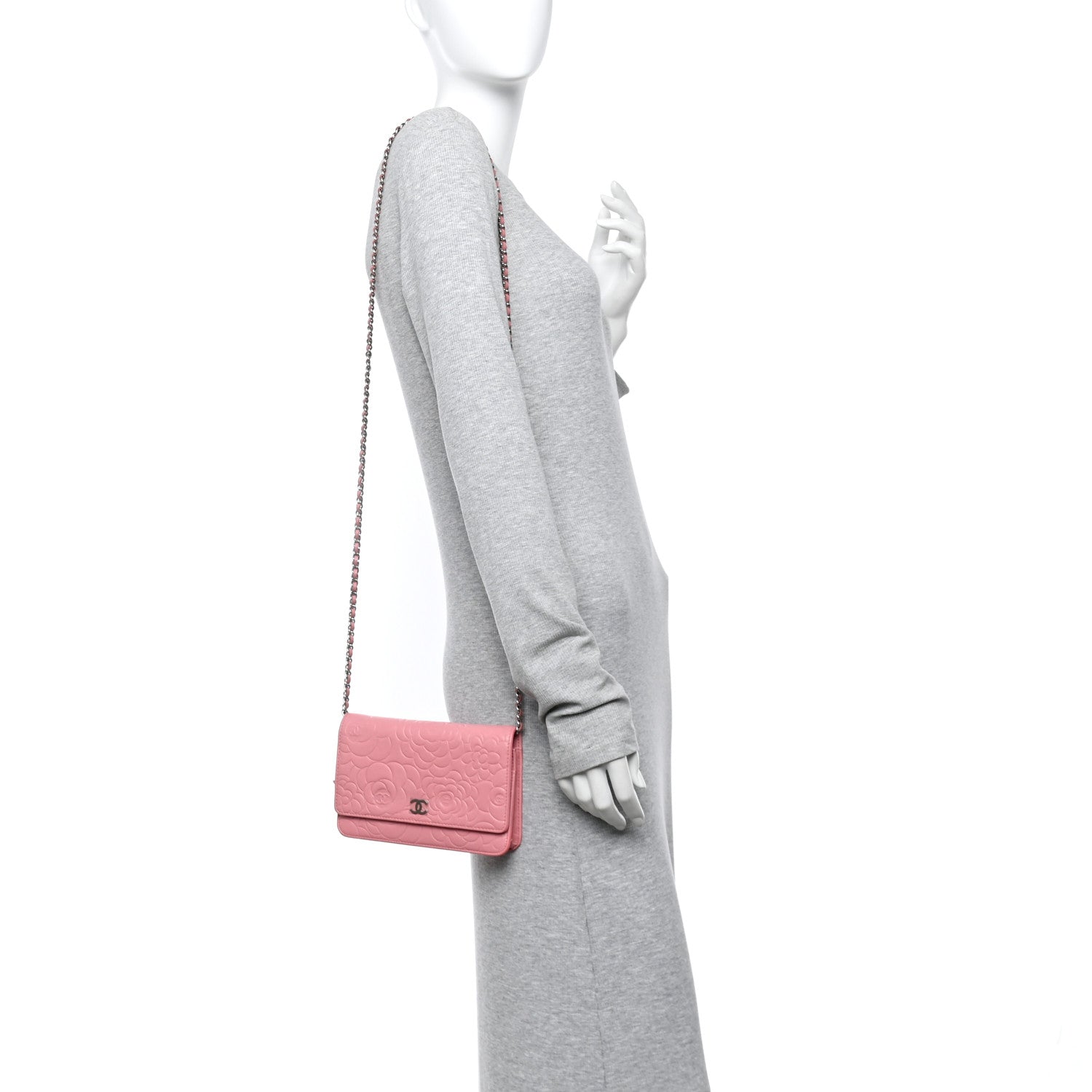 Chanel Lambskin Camellia Embossed Wallet on Chain WOC Pink 2 of 12