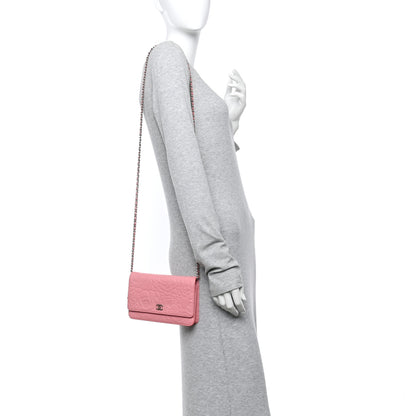 Chanel Lambskin Camellia Embossed Wallet on Chain WOC Pink 2 of 12