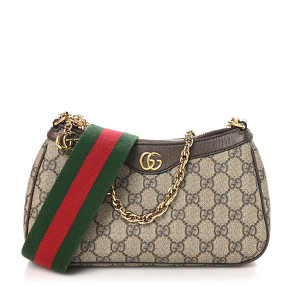 Gucci GG Supreme Monogram Textured Dollar Calfskin Web Small Ophidia GG Handbag Beige Ebony New Acero 1 of 11