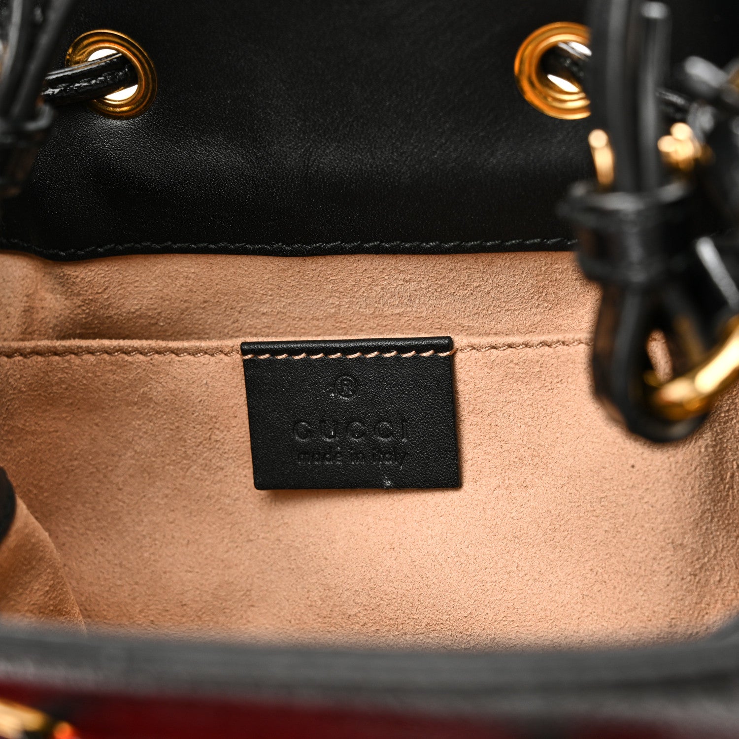 Gucci Suede Patent Web Small Ophidia Bucket Bag Hibiscus Red Black 6 of 10