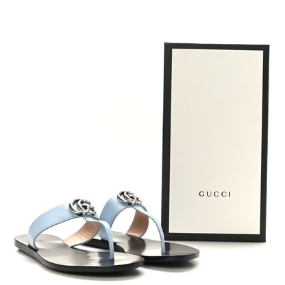 Gucci Calfskin GG Marmont Thong Sandals 38 Porcelain Light Blue 8 of 8
