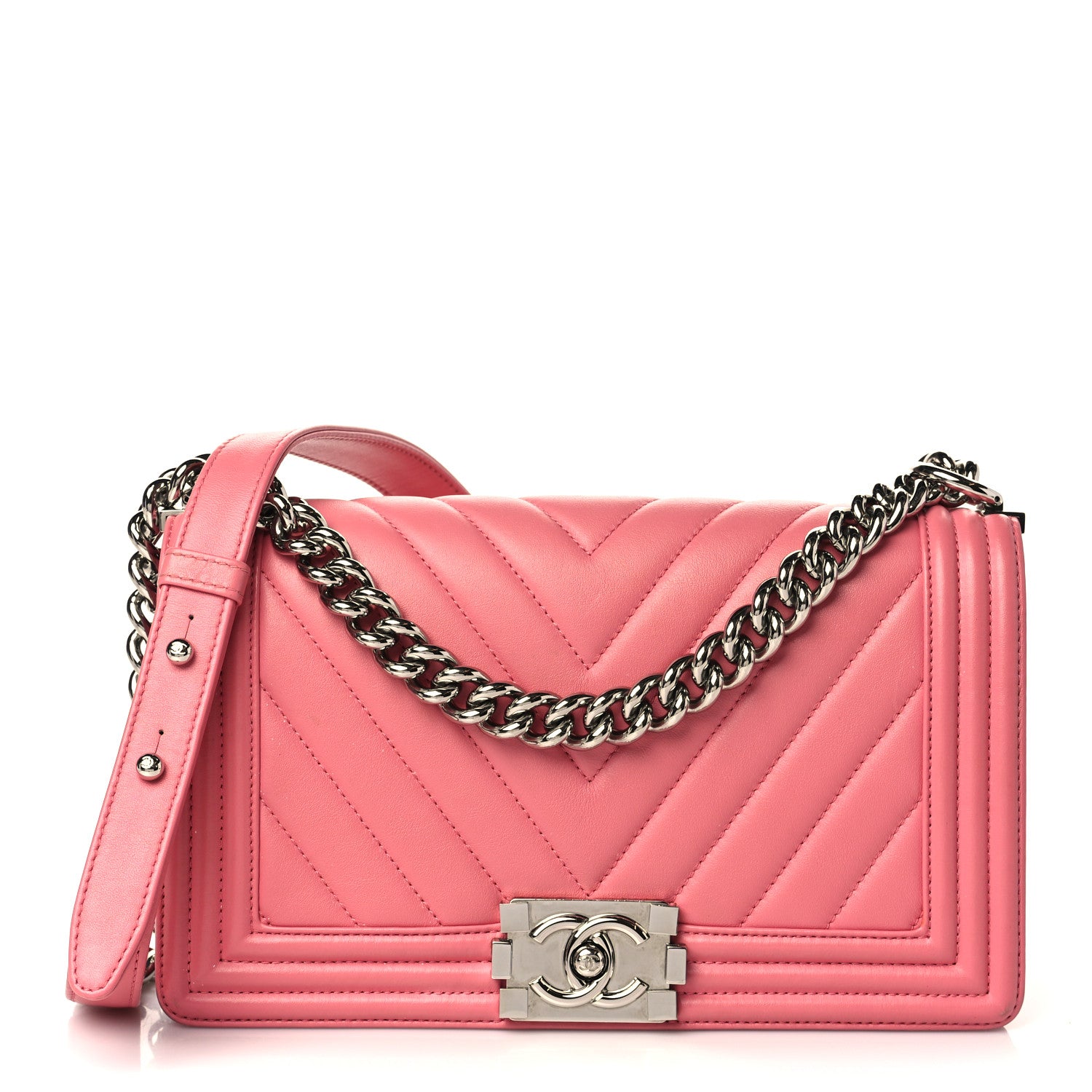 Chanel Lambskin Chevron Quilted Medium Boy Flap Pink 1 of 9