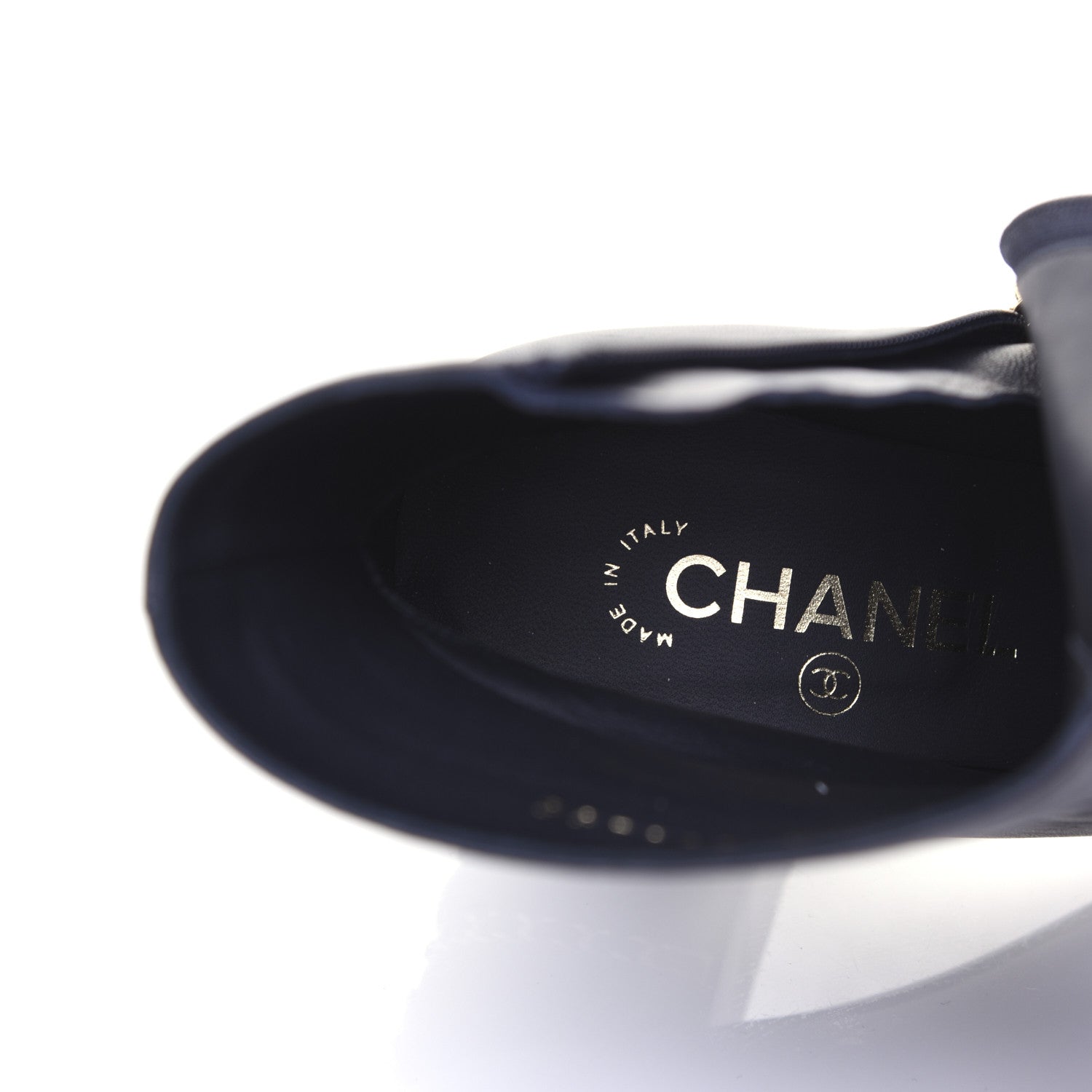 Chanel Lambskin Double Stack Chain Cap Toe Boots 39 Navy 9 of 15