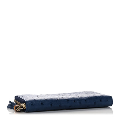 Gucci Ostrich Bamboo Zip Around Wallet Dark Blue 4 of 11
