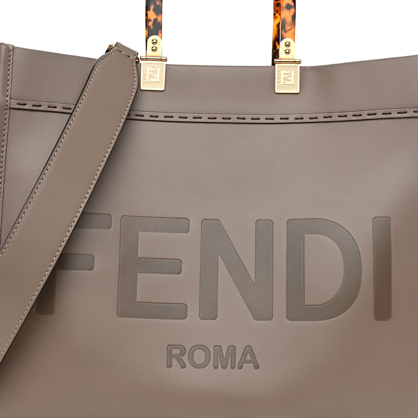 Vitello King Plexiglass Logo Embossed Medium Fendi Sunshine Shopper Tote Tortora