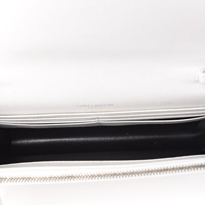 Saint Laurent Grain De Poudre Matelasse Chevron Monogram Envelope Chain Wallet Optical White 5 of 11