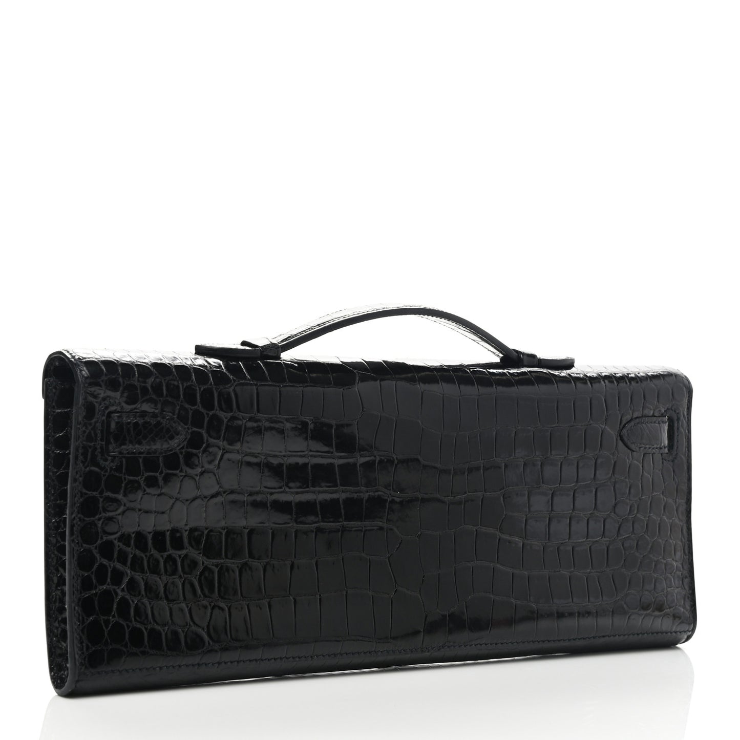 Shiny Porosus Crocodile Kelly Cut Pochette Black