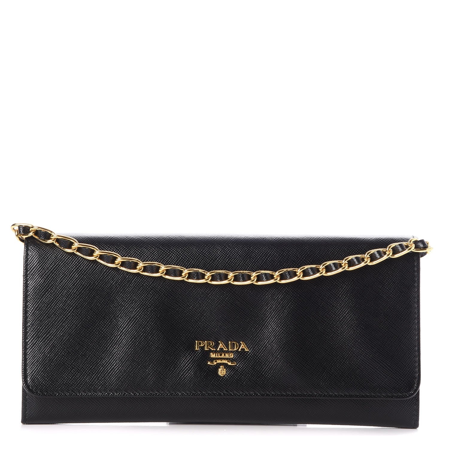 Prada Saffiano Metal Oro Chain Wallet Nero Black 1 of 10