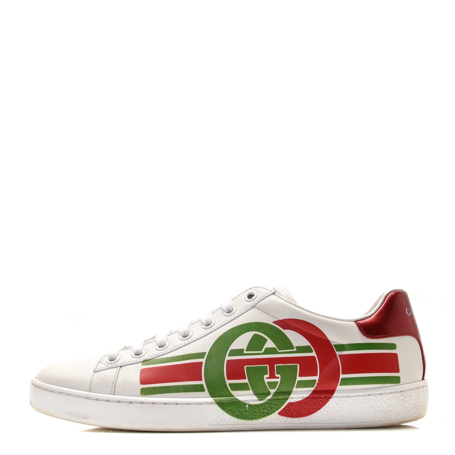 Gucci Calfskin Interlocking G Womens New Ace Sneakers 37.5 White Red Flame Green 1 of 13