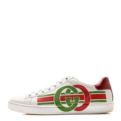 Gucci Calfskin Interlocking G Womens New Ace Sneakers 37.5 White Red Flame Green 1 of 13