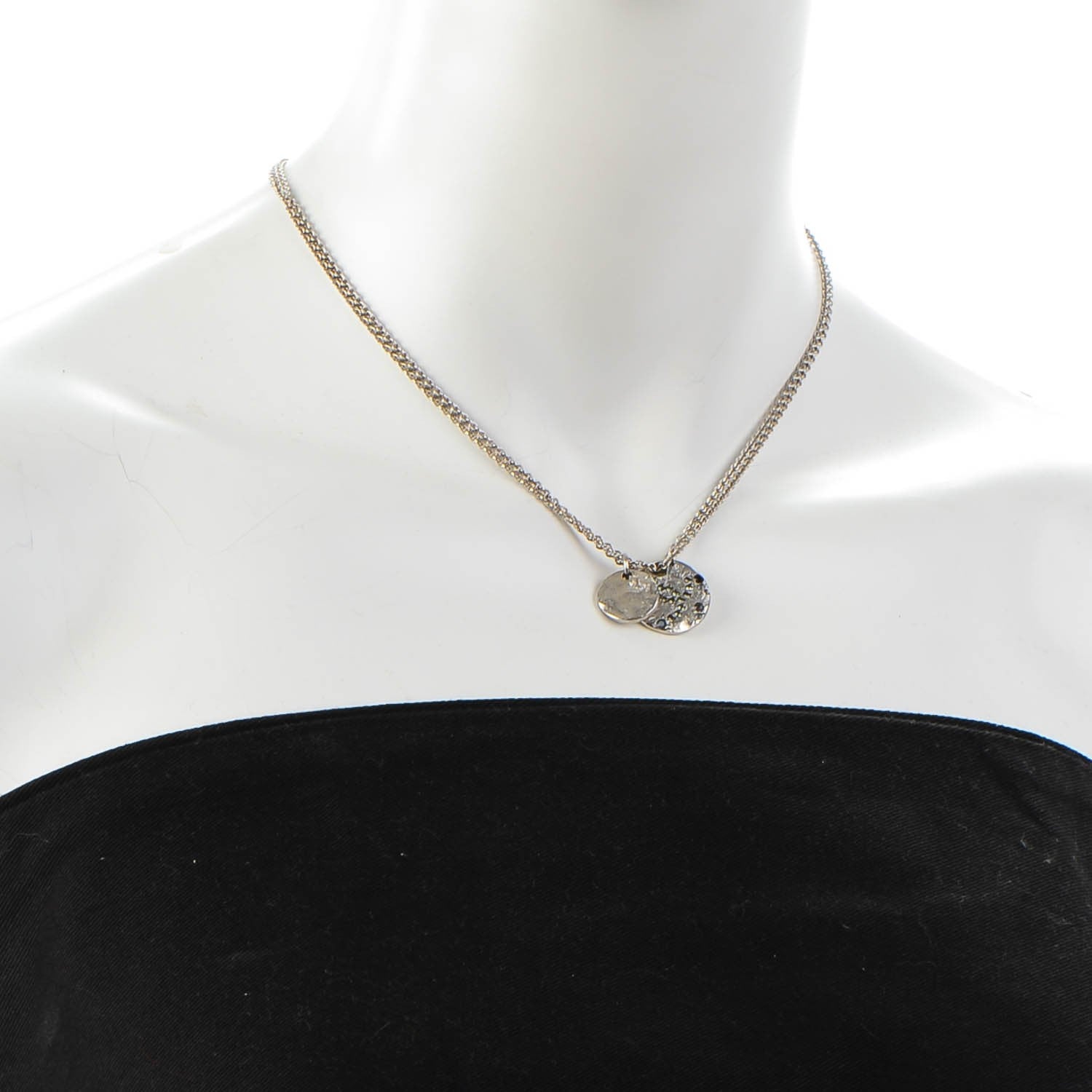 Chanel Crystal CC Pendant Necklace Silver 2 of 9