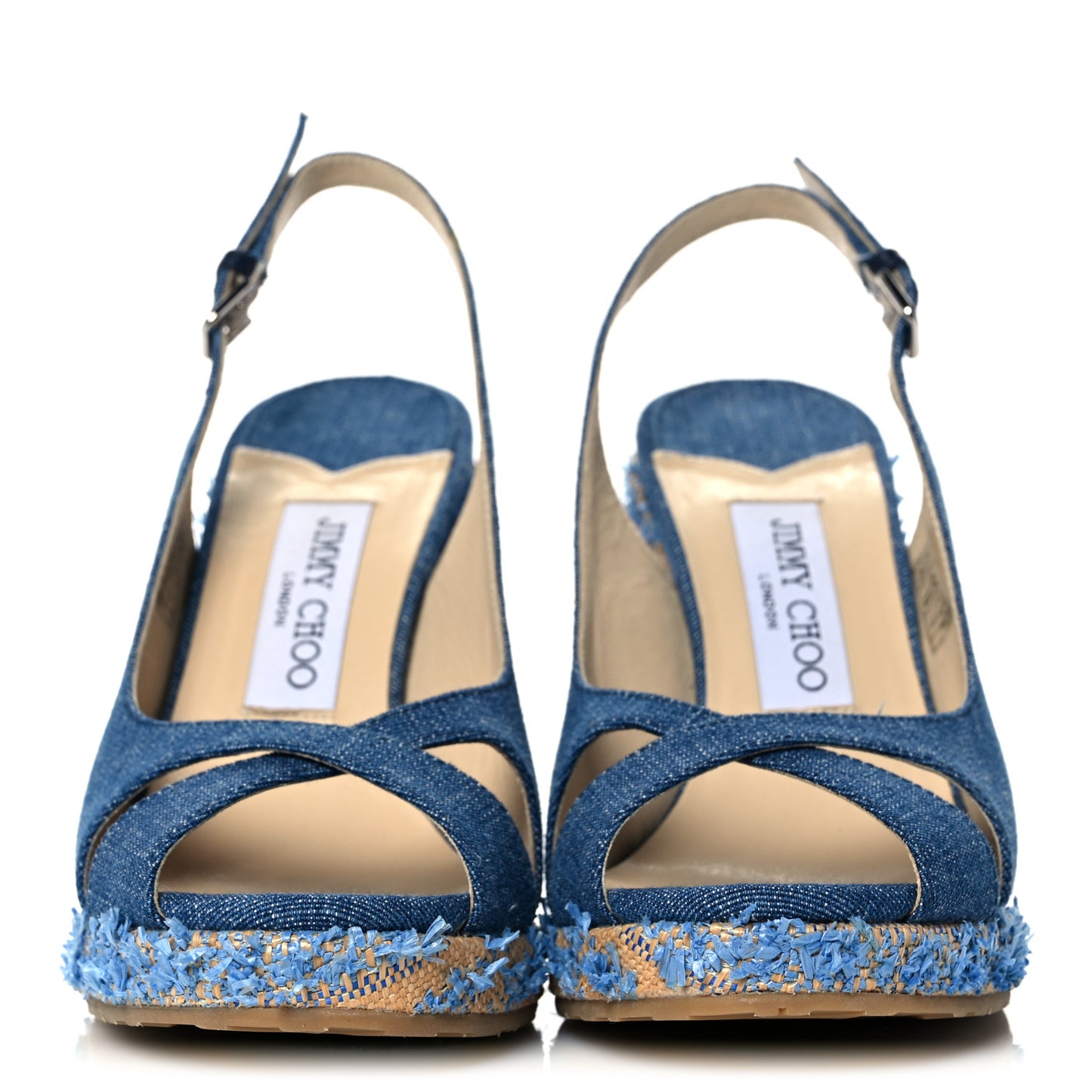Denim Fringed Raffia Almer 105 Wedge Sandals 37.5 Navy