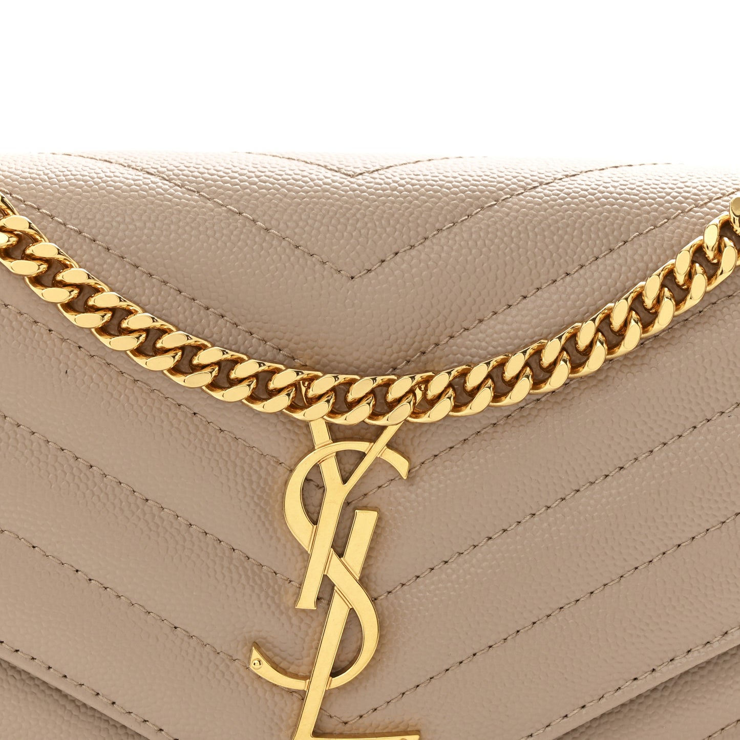 Grain De Poudre Matelasse Chevron Monogram Chain Wallet Dark Beige