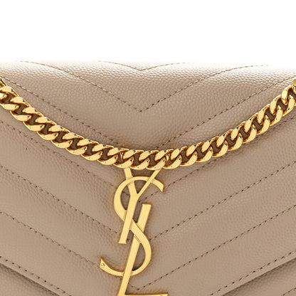 Saint Laurent Grain De Poudre Matelasse Chevron Monogram Chain Wallet Dark Beige 9 of 11