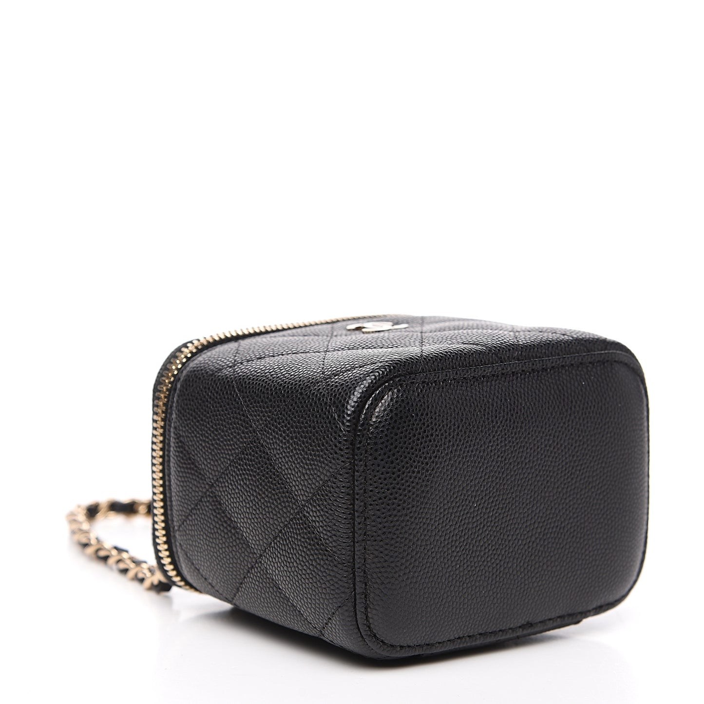 Caviar Quilted Mini Vanity Case With Chain Black