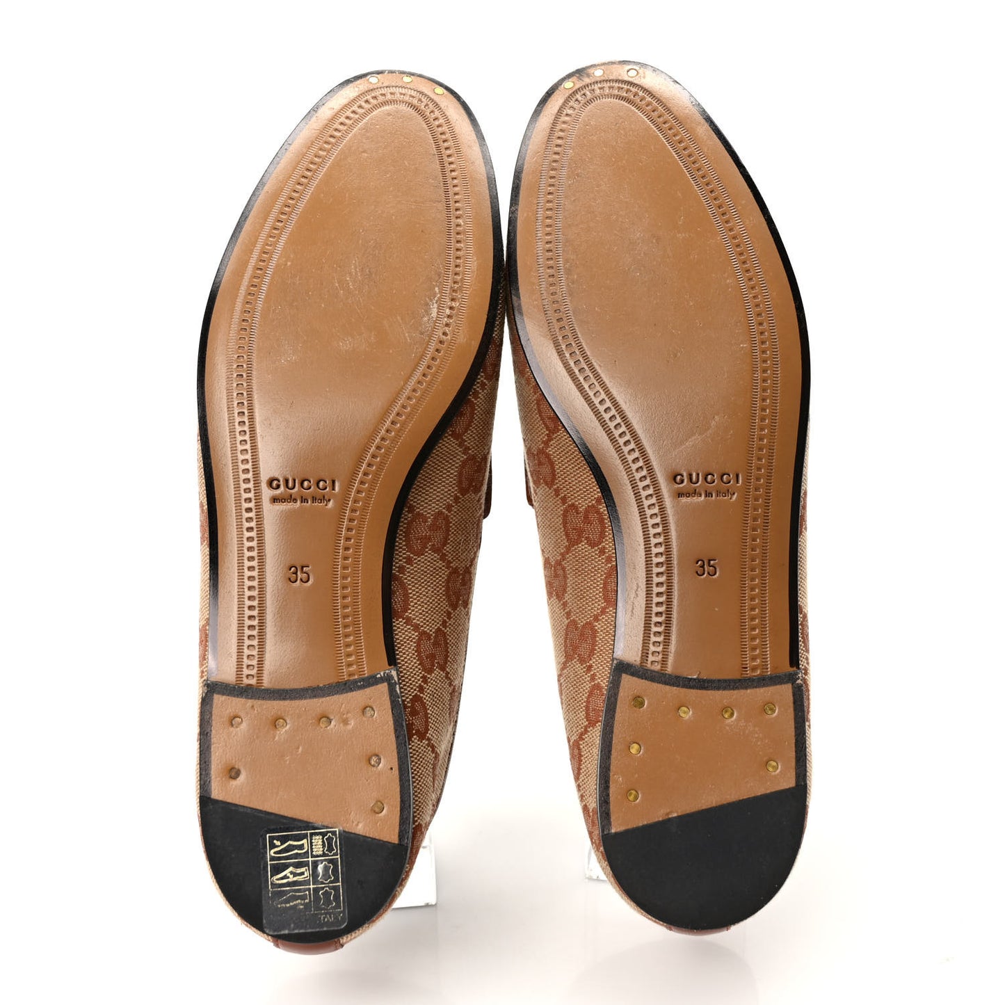 Canvas GG Monogram Horsebit Womens Jordaan Loafers 35 Beige Ruggine