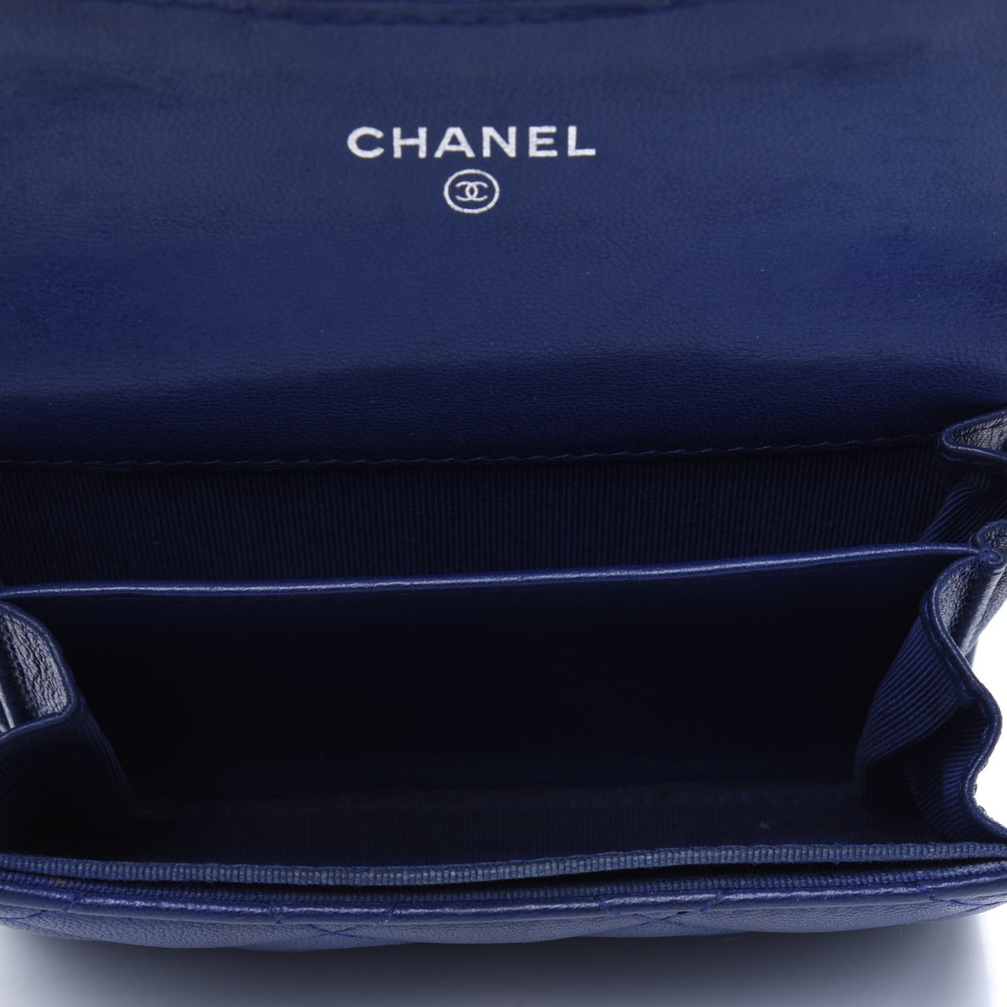 Lambskin Quilted Flap Card Holder Wallet Blue