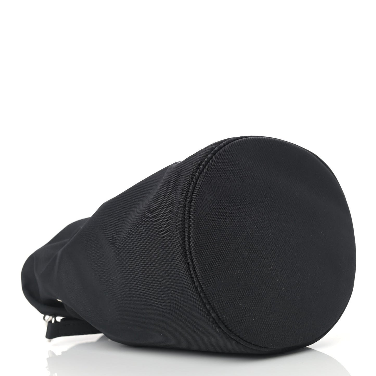 Recycled Sport Nylon Logo Embroidered Wheel Drawstring Bucket Bag Black White