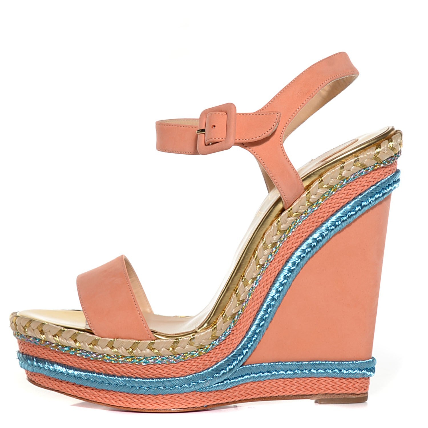 Christian Louboutin Calfskin Nubuck Duplice 140 Wedge Sandals 39 Mango Gold 1 of 7