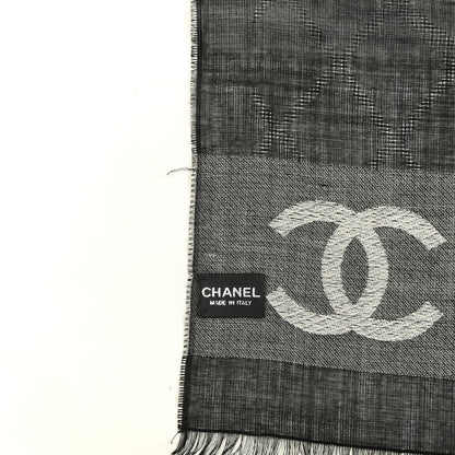 Chanel Wool Silk Cashmere CC Scarf Shawl Black White 3 of 3