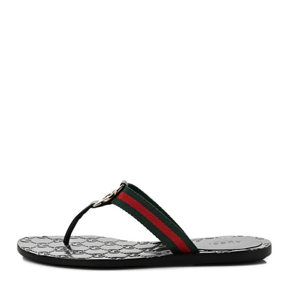 Gucci Nylon Calfskin Web GG Monogram Womens Thong Sandals 36 Green Red Black 1 of 8