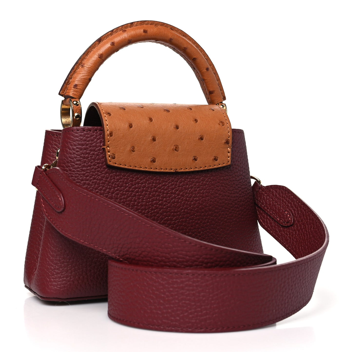Taurillon Ostrich Mini Capucines Griotte Red Honey