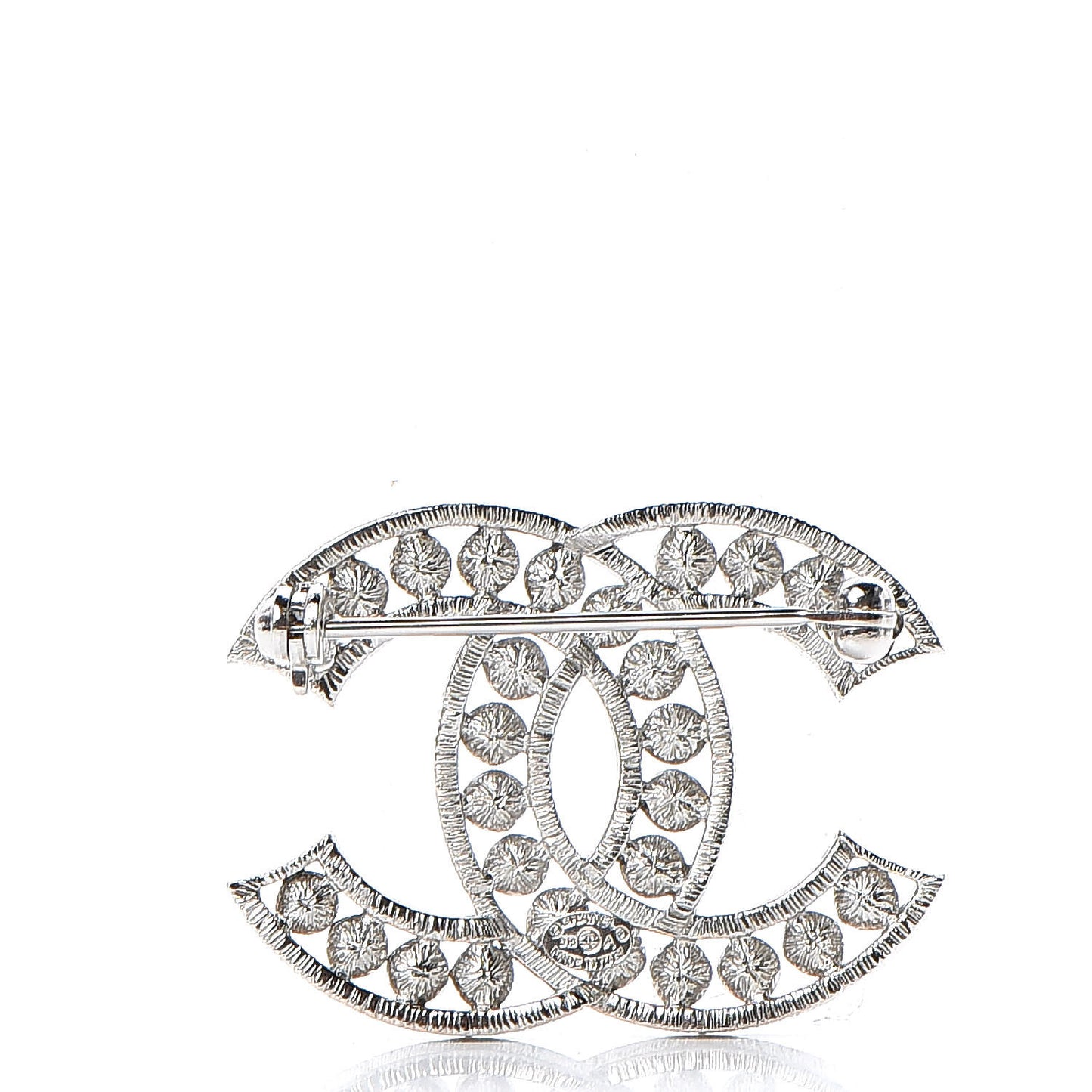Pearl Crystal CC Brooch Silver