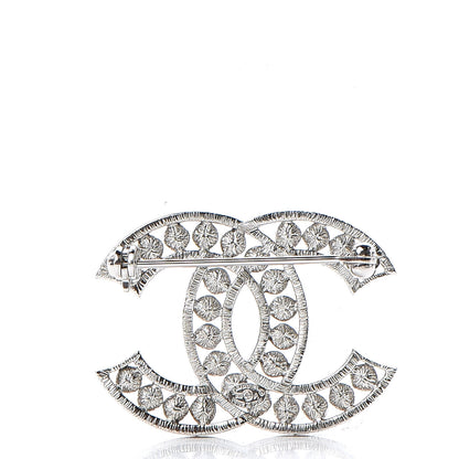 Chanel Pearl Crystal CC Brooch Silver 3 of 5