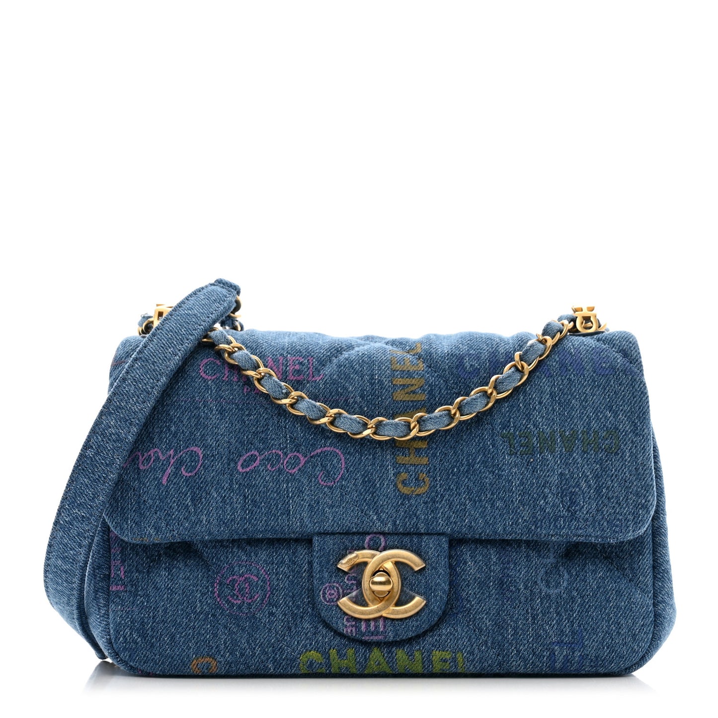 Denim Quilted Mini Denim Mood Rectangular Flap Blue Multicolor