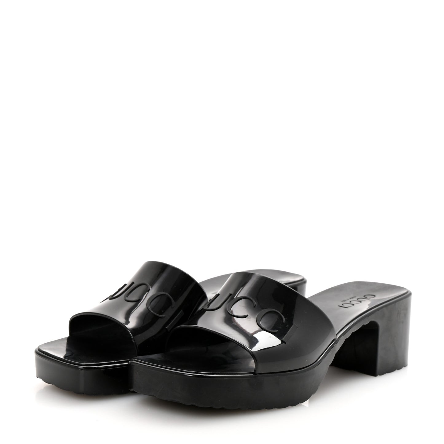 Rubber Gucci Logo Womens Platform 20/60mm Slide Sandals 38 Black