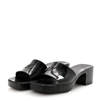 Gucci Rubber Gucci Logo Womens Platform 20/60mm Slide Sandals 38 Black 4 of 9