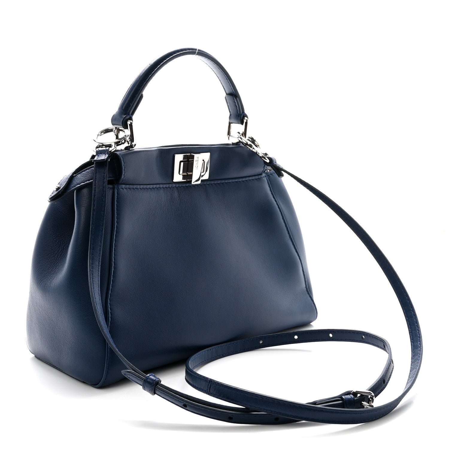 Fendi Nappa Mini Peekaboo Iconic Satchel Dark Blue 3 of 10