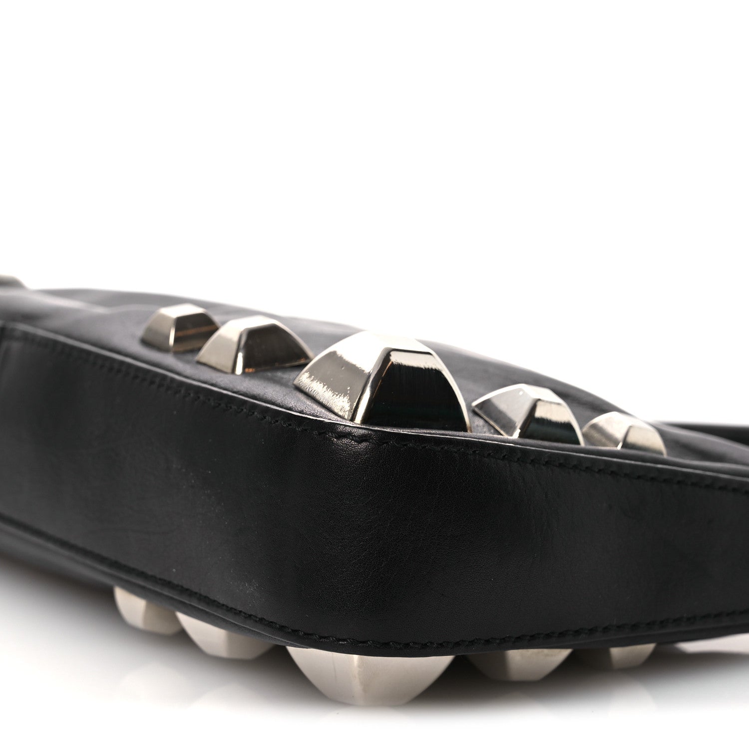 Prada Calfskin Studded Shoulder Bag Black 10 of 12