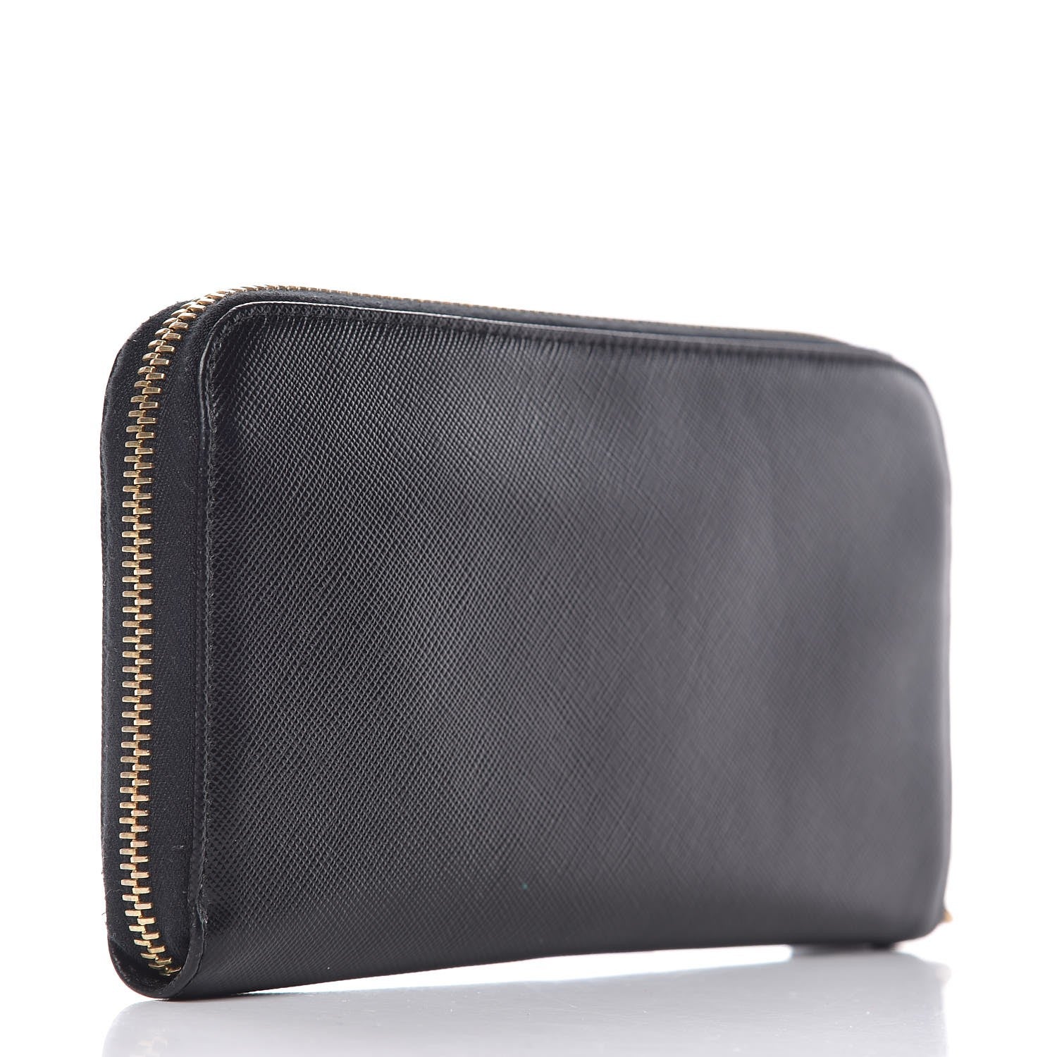 Prada Saffiano Triangle Zip Around Wallet Black 3 of 7