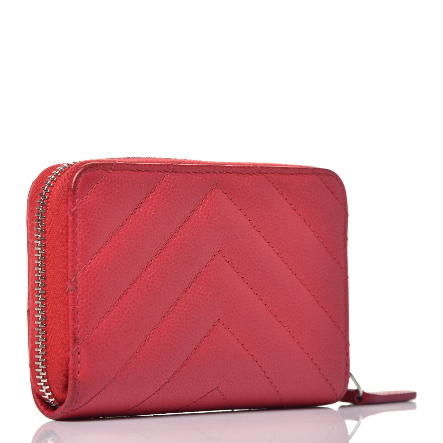 Caviar Chevron Quilted Zip Around Coin Purse Red