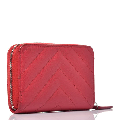 Chanel Caviar Chevron Quilted Zip Around Coin Purse Red 3 of 8