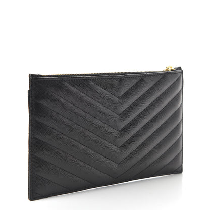 Saint Laurent Grain De Poudre Chevron Monogram Pouch Black 3 of 10