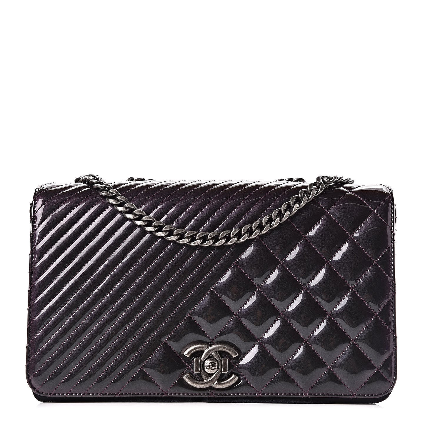 Iridescent Patent Quilted Medium Coco Boy Flap Purple