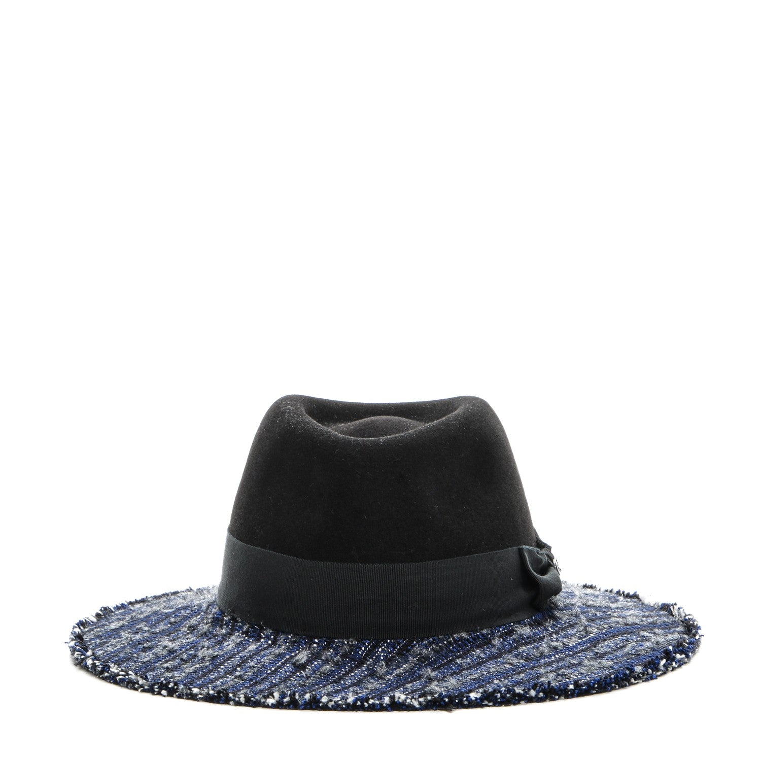 Chanel Tweed Felt CC Fedora Hat S Blue Black 5 of 8