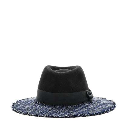 Chanel Tweed Felt CC Fedora Hat S Blue Black 5 of 8