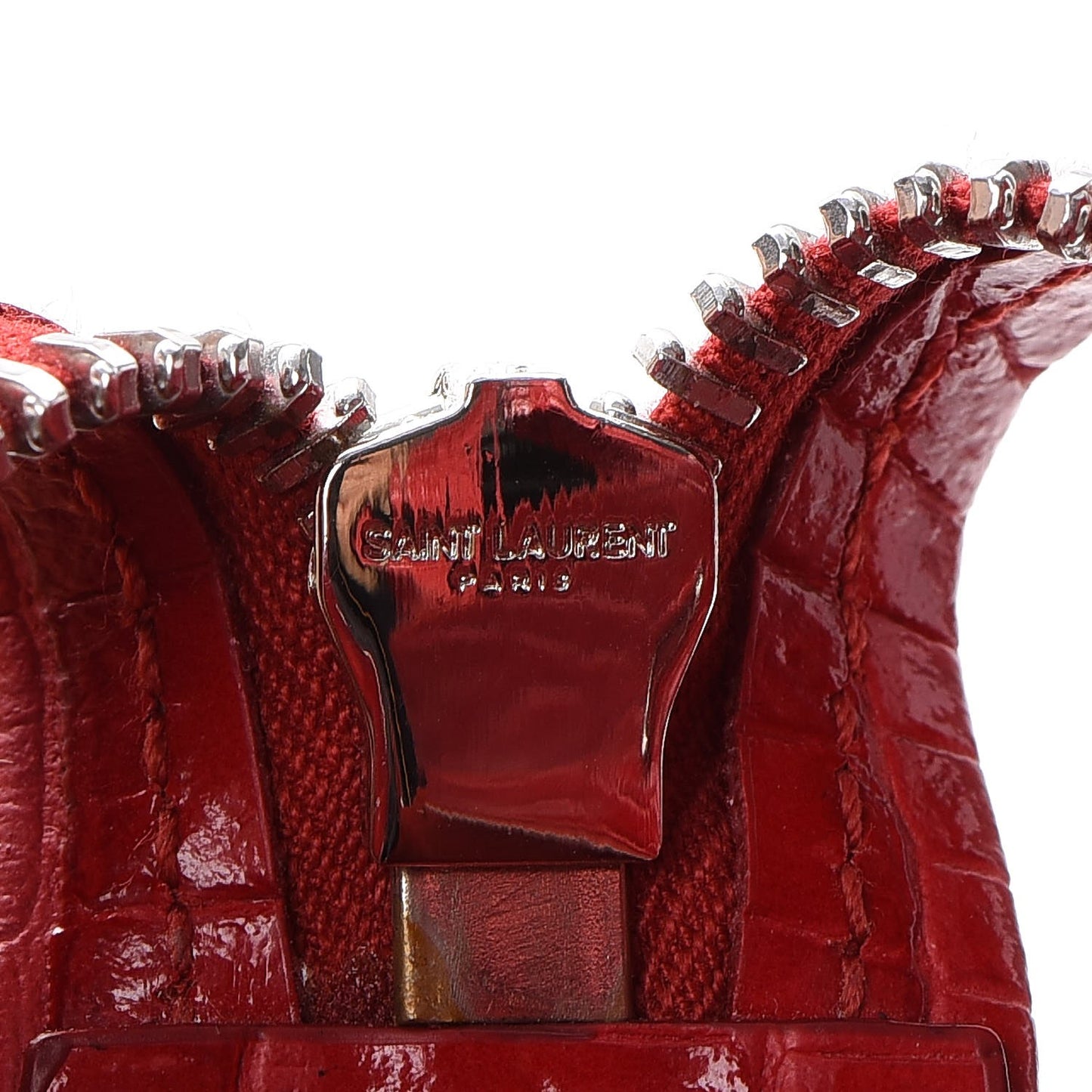 Calfskin Crocodile Embossed Small Cabas Rive Gauche Red