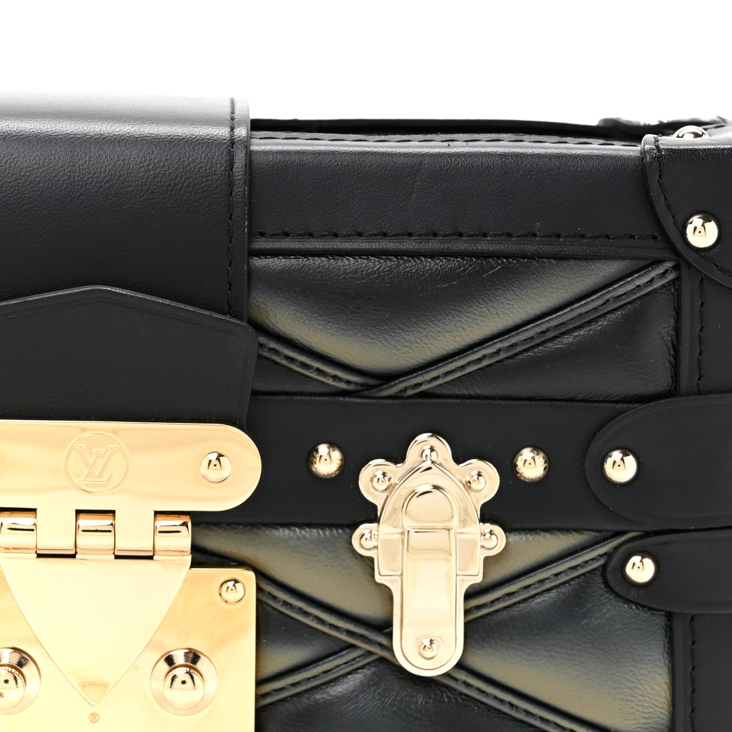 Louis Vuitton Lambskin Malletage Petite Malle Black Beige 7 of 9