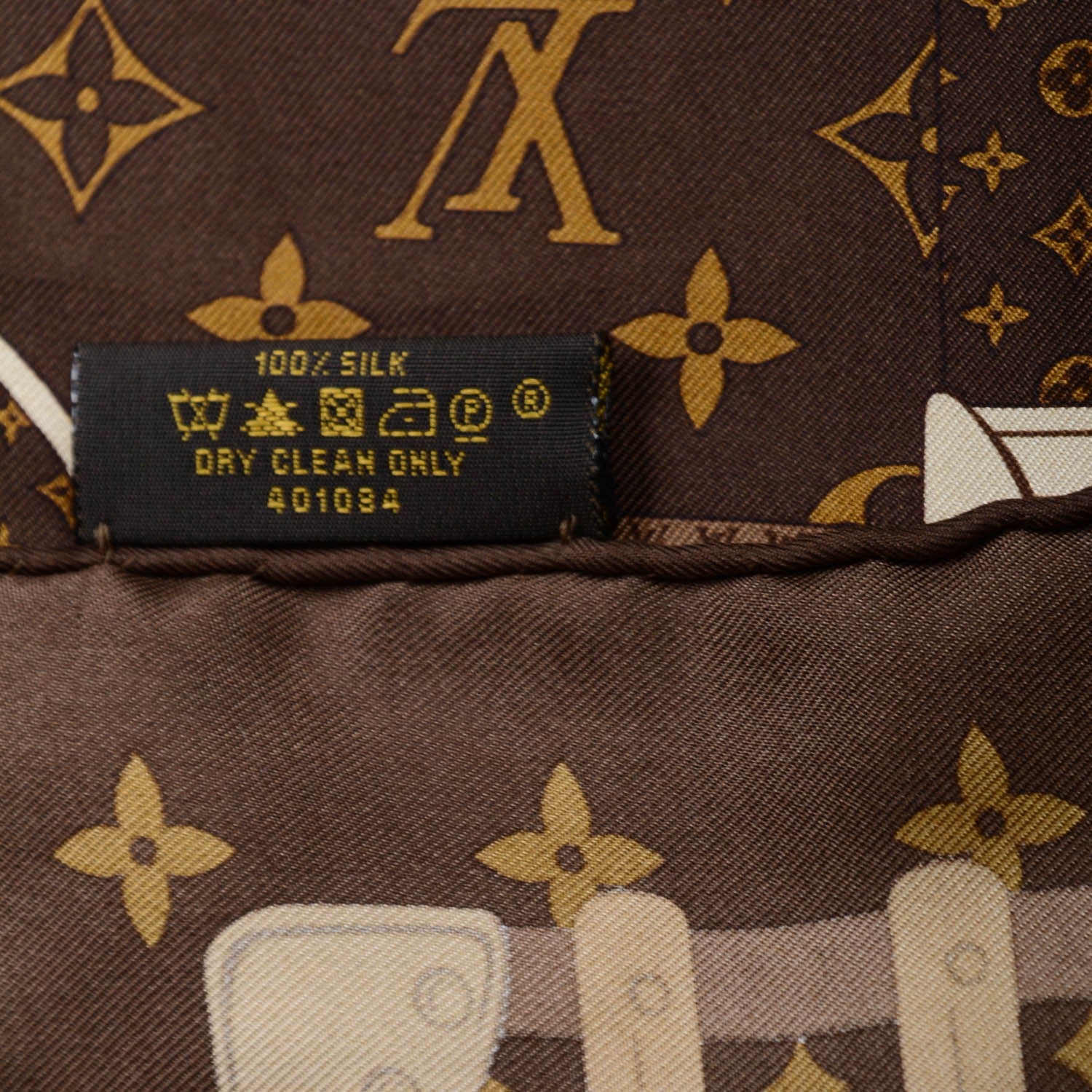 Louis Vuitton Silk Monogram Trunks Square Scarf Brown 4 of 5