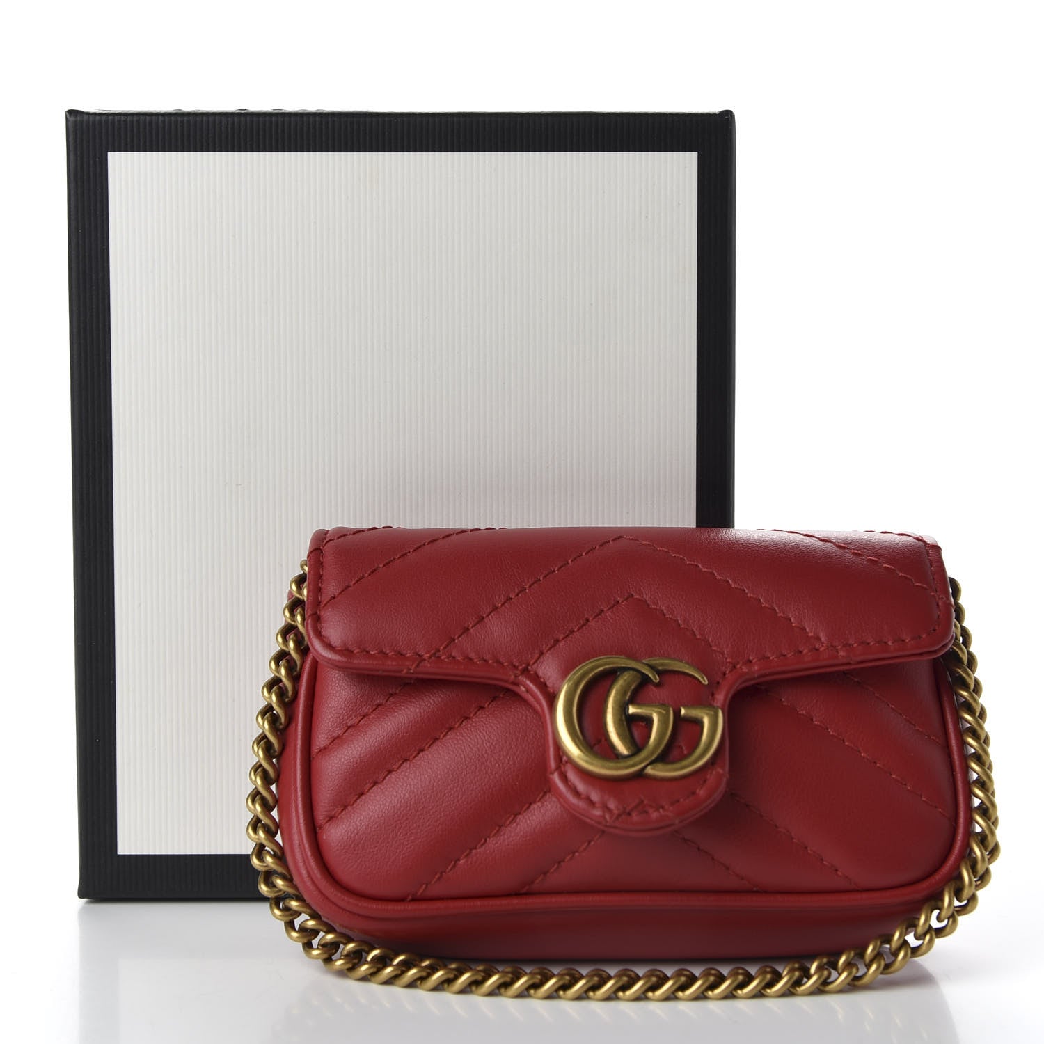Gucci Calfskin Matelasse GG Marmont 2.0 Coin Purse On A Chain Hibiscus Red 8 of 8