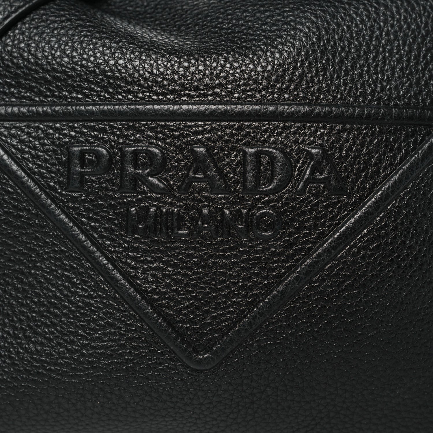 Prada Vitello Daino Triangle Logo Embossed Shoulder Bag Black 7 of 9